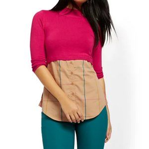 MOCK-NECK TWOFER SWEATER - 7TH AVENUE